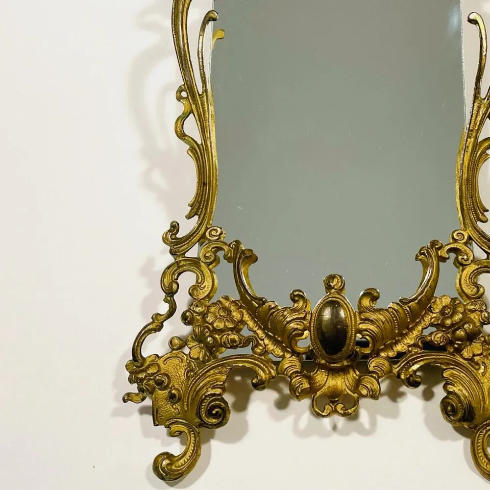 Rococo Style Gilded Brass Floral Decorated Ornate Mirror